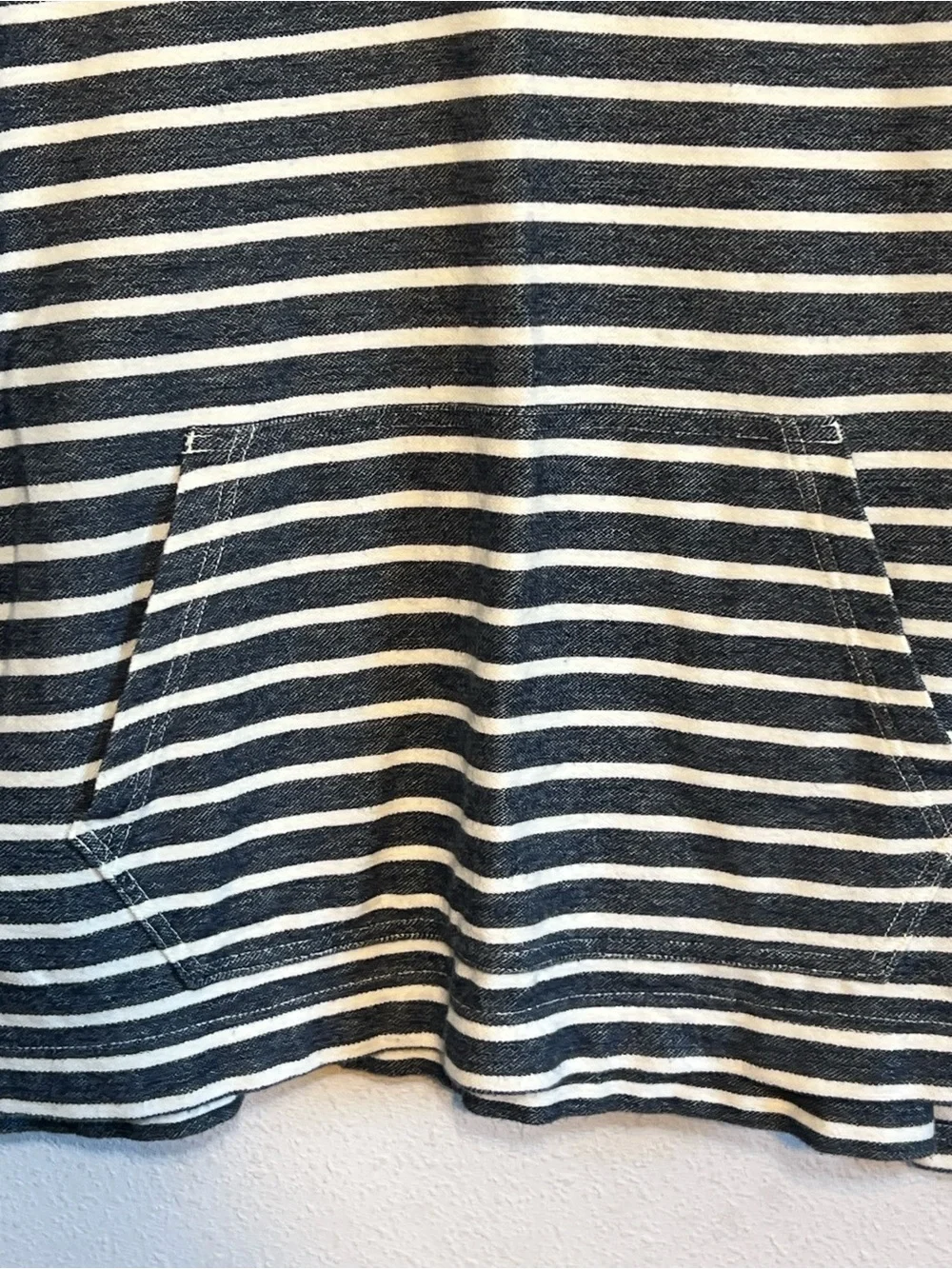 J.Crew authentic Fleece blue and white striped henley hoodie kangaroo pocket